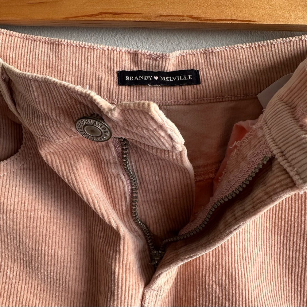 Brandy Melville Corduroy High Rise Raw Hem Denim Mini Skirt in Dusty Pink - Picture 8 of 10